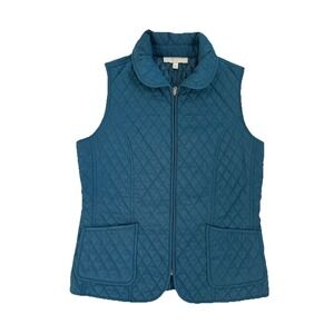 Talbots Vest Women's XS Teal Full Zip Lightweight Diamond Quilted Petite‎